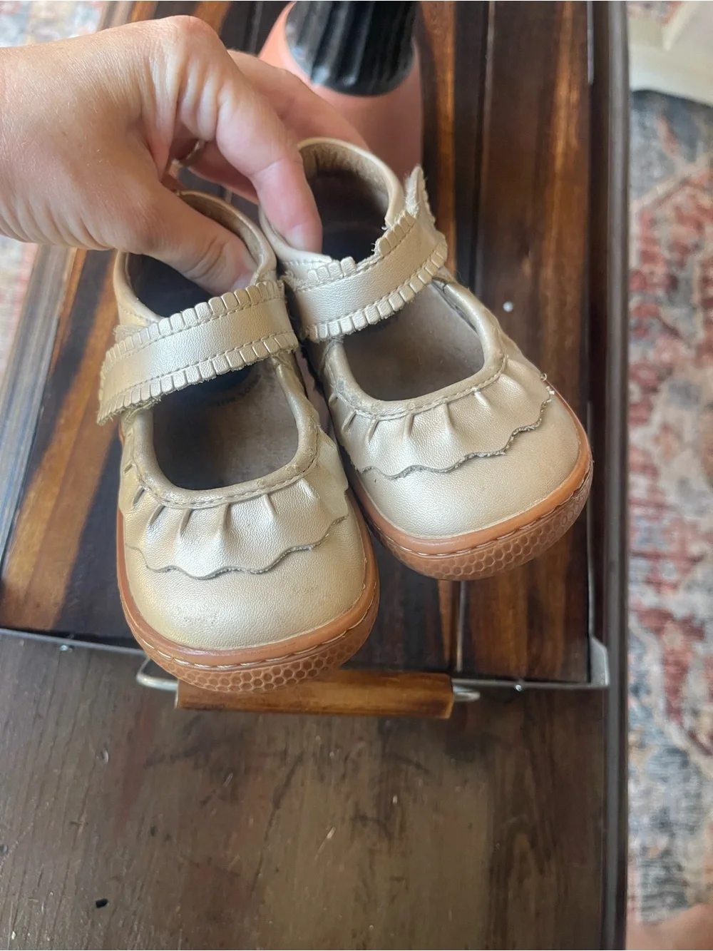 Livie & Luca gold Ruche Leather Mary Jane Shoes Size 6